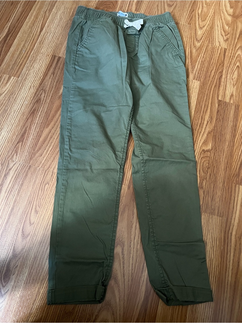 Kids Olive Green Drawstring Casual Pants